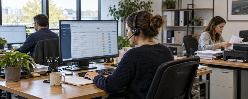 Team handling customer service and administrative work in an office