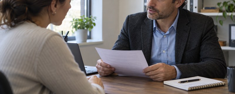 Interviewer reviewing a candidate’s résumé